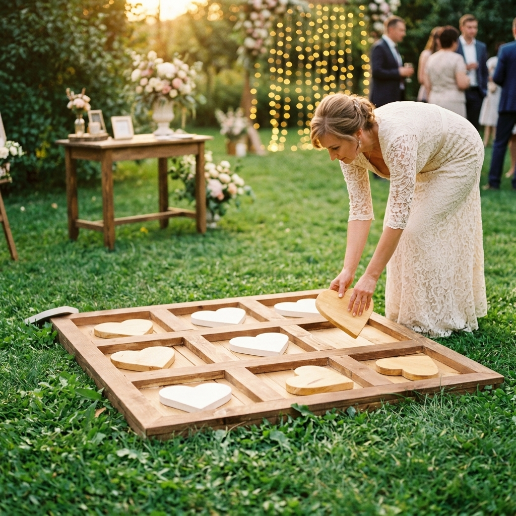 Location de jeux en bois pour mariage à Nancy - morpion d'amour géant
